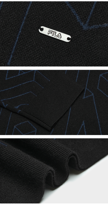 FILA CORE LIFESTYLE BLUE GEOMETRIC SNOW ART Men Knit Sweater (Black)