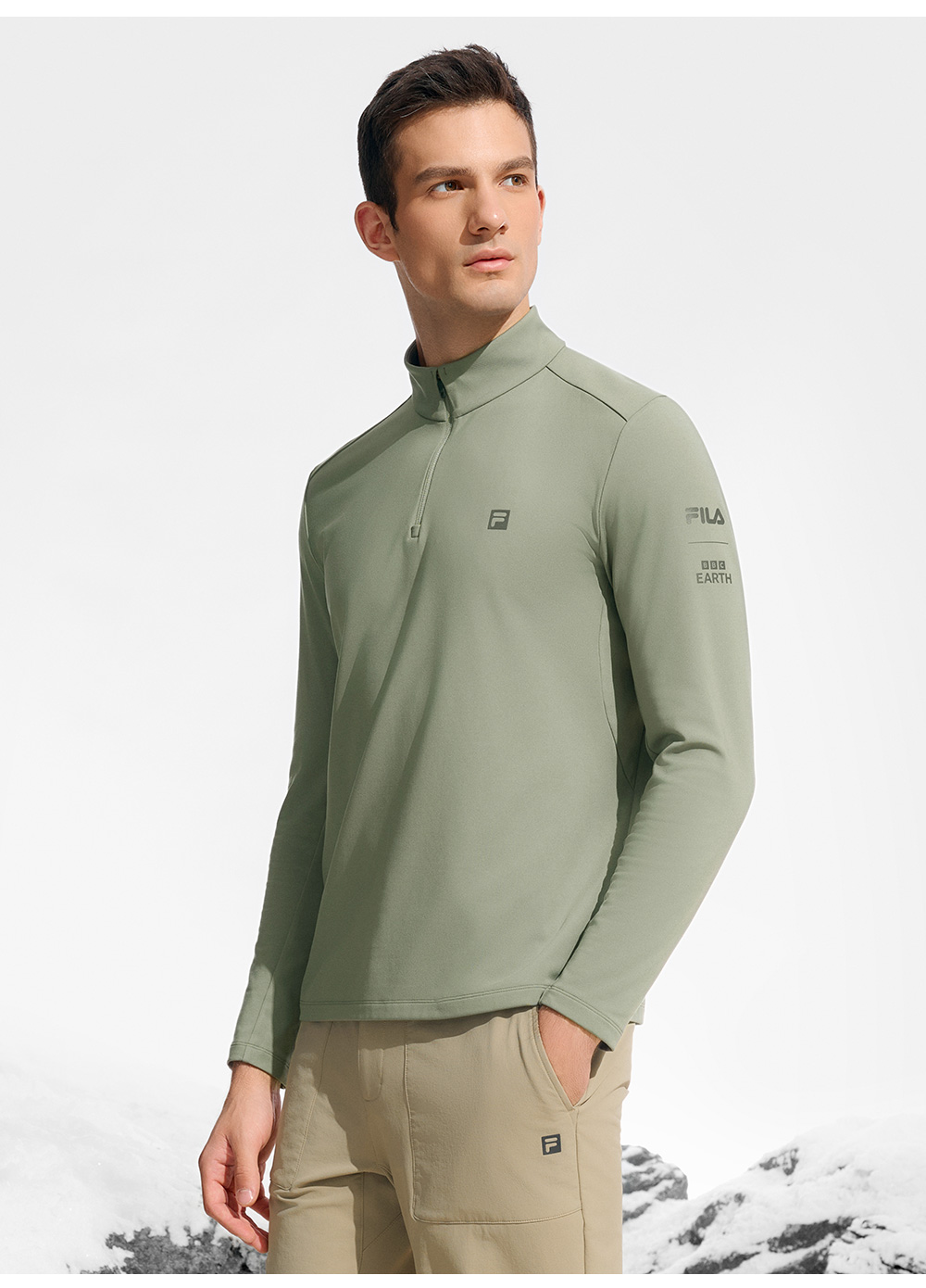 FILA CORE ATHLETICS EXPLORE X BBC EARTH PATHWAYS OF WONDER Men Long Sleeve Top (Beige / Black / Olive Green)