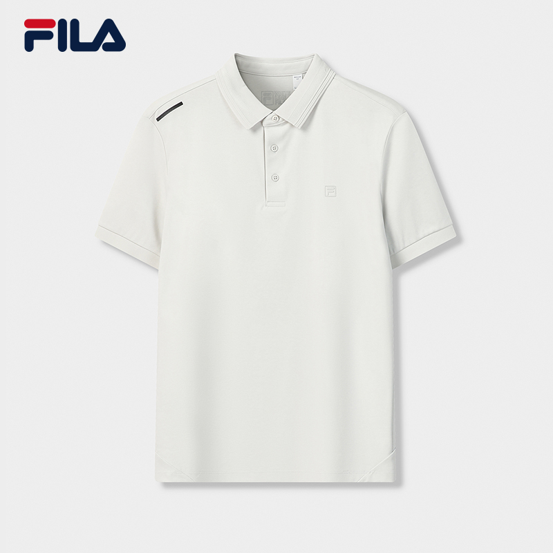 FILA CORE Men WHITE Knitted Short Sleeve Polo Shirt GREY