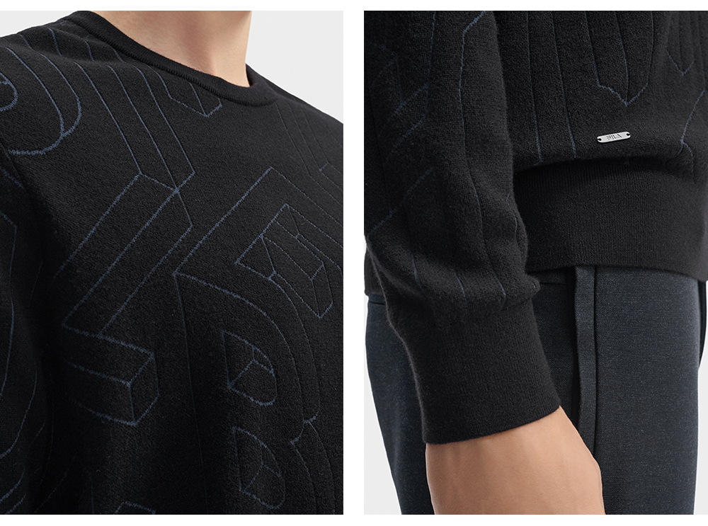 FILA CORE LIFESTYLE BLUE GEOMETRIC SNOW ART Men Knit Sweater (Black)
