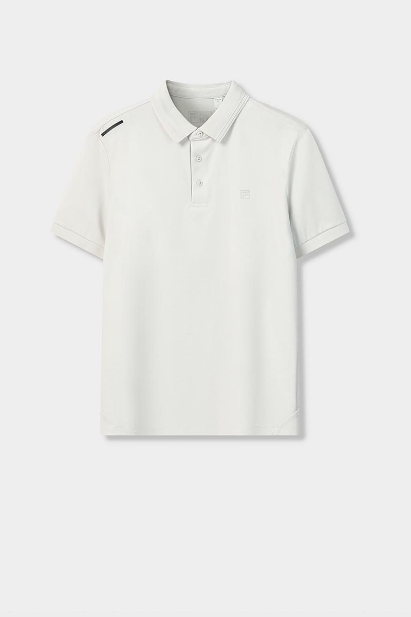 FILA CORE Men WHITE Knitted Short Sleeve Polo Shirt GREY