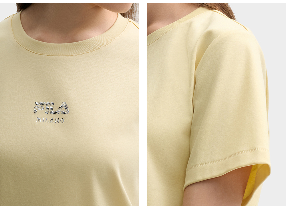 FILA CORE LIFESTYLE MILANO ENJOY A CUP OF JOE Women Short Sleeves T-Shirt (White / Yellow)