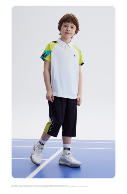 (130-165cm) FILA KIDS ART IN SPORTS PERFORMANCE TENNIS Boy's Short Sleeve Polo in White