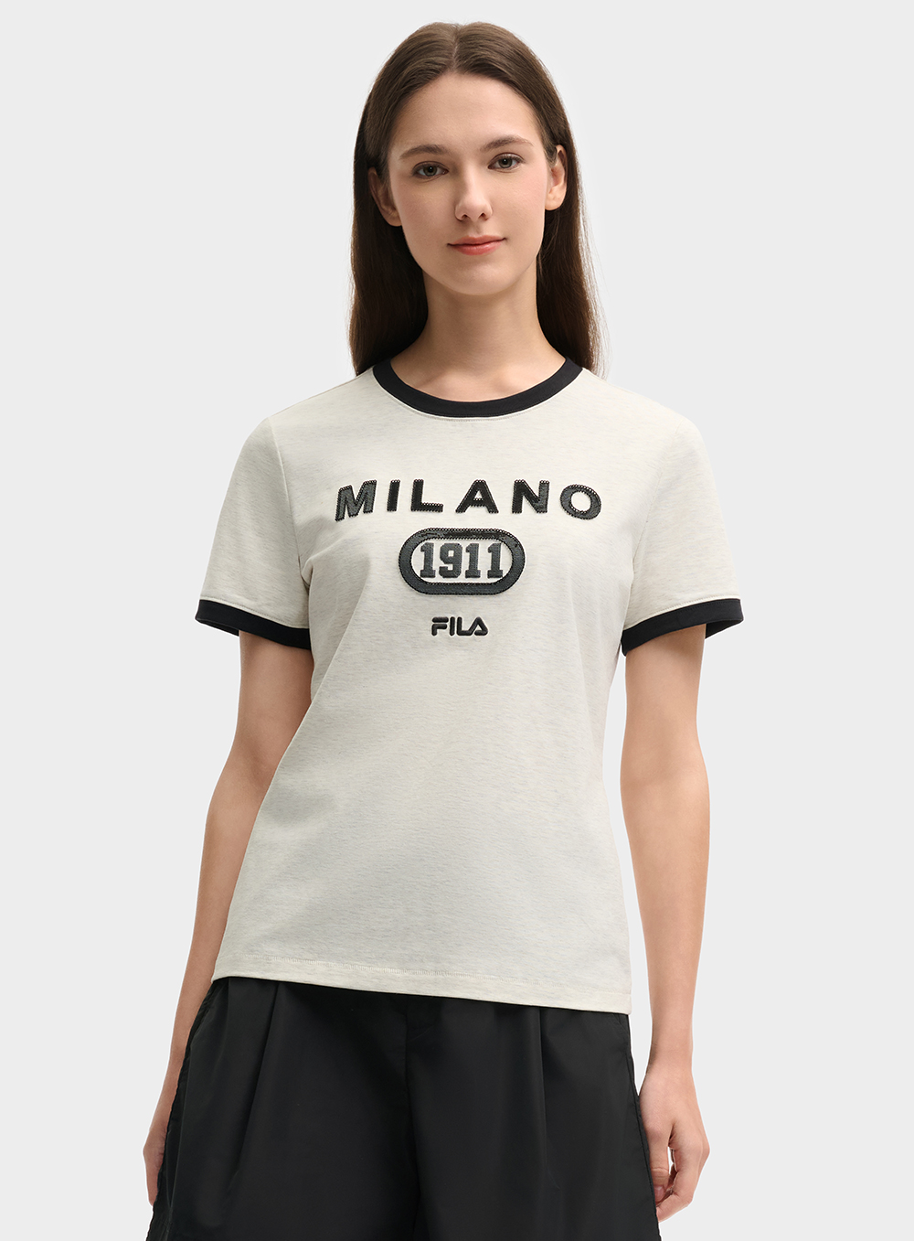FILA CORE LIFESTYLE MILANO LUXURY CAFFE / FLAT WHITE Women Short Sleeves T-Shirt (Light Khaki / Purple)