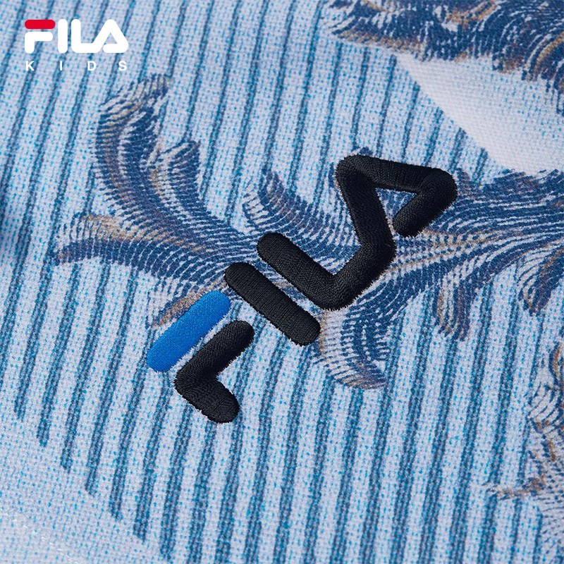 FILA KIDS WHITE LINE x RMN Boys' Short Sleeve T-shirt / Polo Tee  (Full Print in White and Blue)