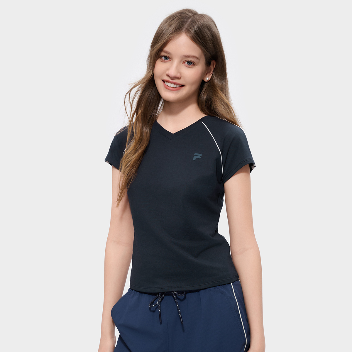 [Tian Xi Wei's Pick] FILA FUSION INLINE Women Knitted Short Sleeve Top