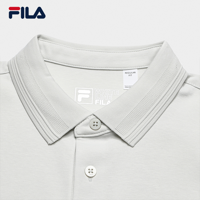 FILA CORE Men WHITE Knitted Short Sleeve Polo Shirt GREY