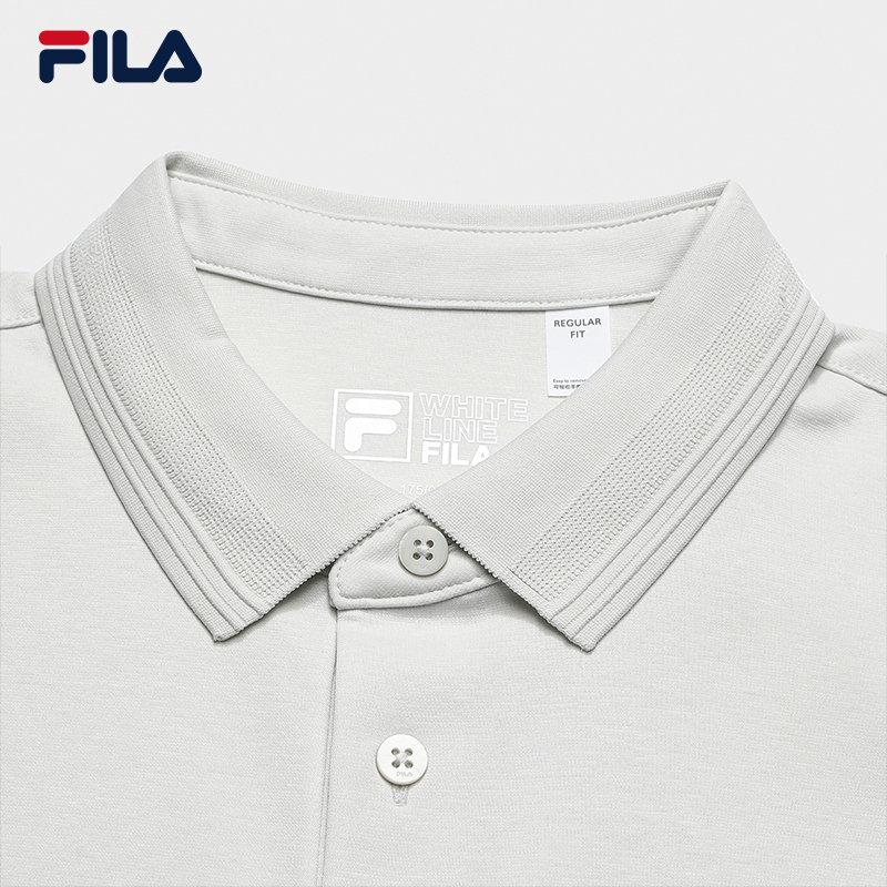 FILA CORE Men WHITE Knitted Short Sleeve Polo Shirt GREY