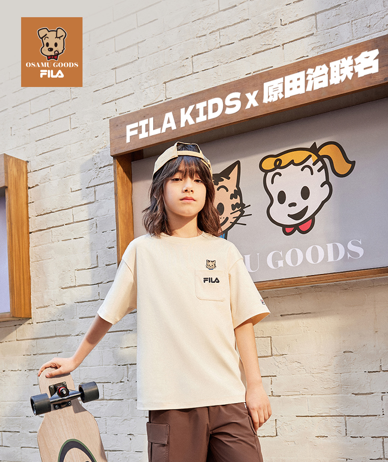 (130 - 170cm) FILA KIDS x OSAMU GOODS Unisex Short Sleeve T-Shirt