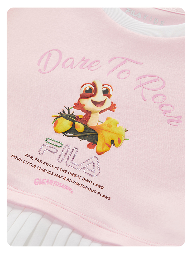 (105 - 130cm) FILA KIDS x GIGANTOSAURUS Girl's Dress with Inner Shorts in Pink
