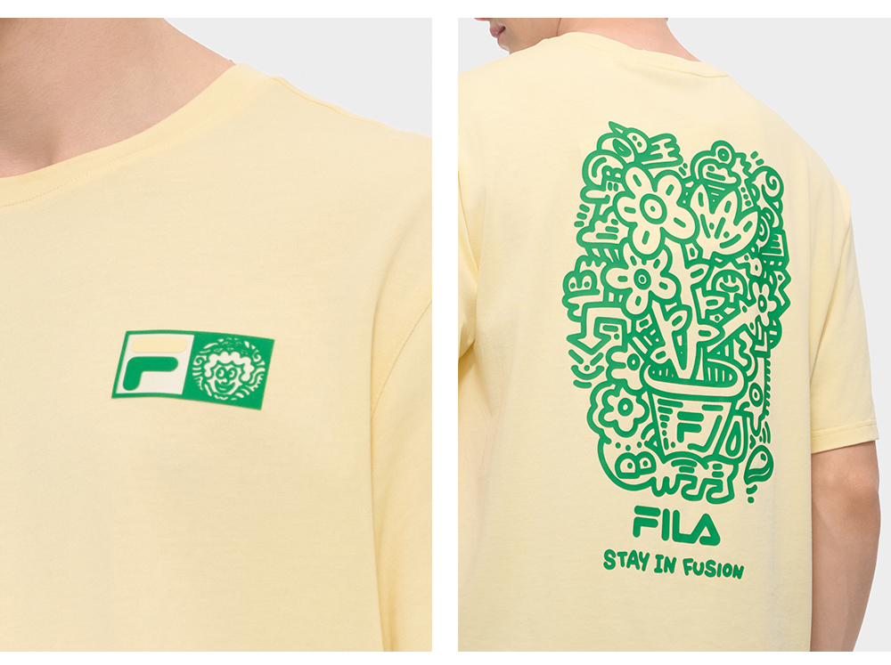 FILA FUSION  FUSION X MR DOODLE Unisex Short Sleeve T-shirt (Pink / Purple / White / Yellow)