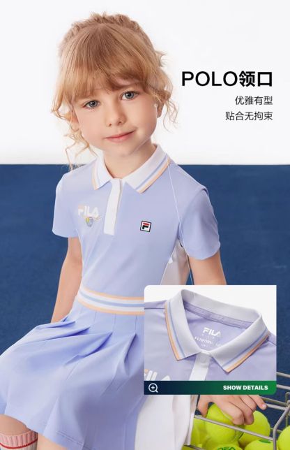 (105 - 130cm) FILA KIDS TENNIS Girl's Dress with Inner Shorts in Purple