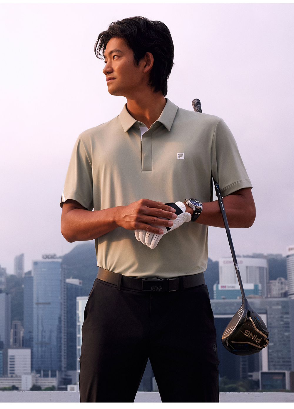 FILA CORE ATHLETICS GOLF ELITE GOLF CLUB Men Short Sleeve Polo (Black / Olive Green)