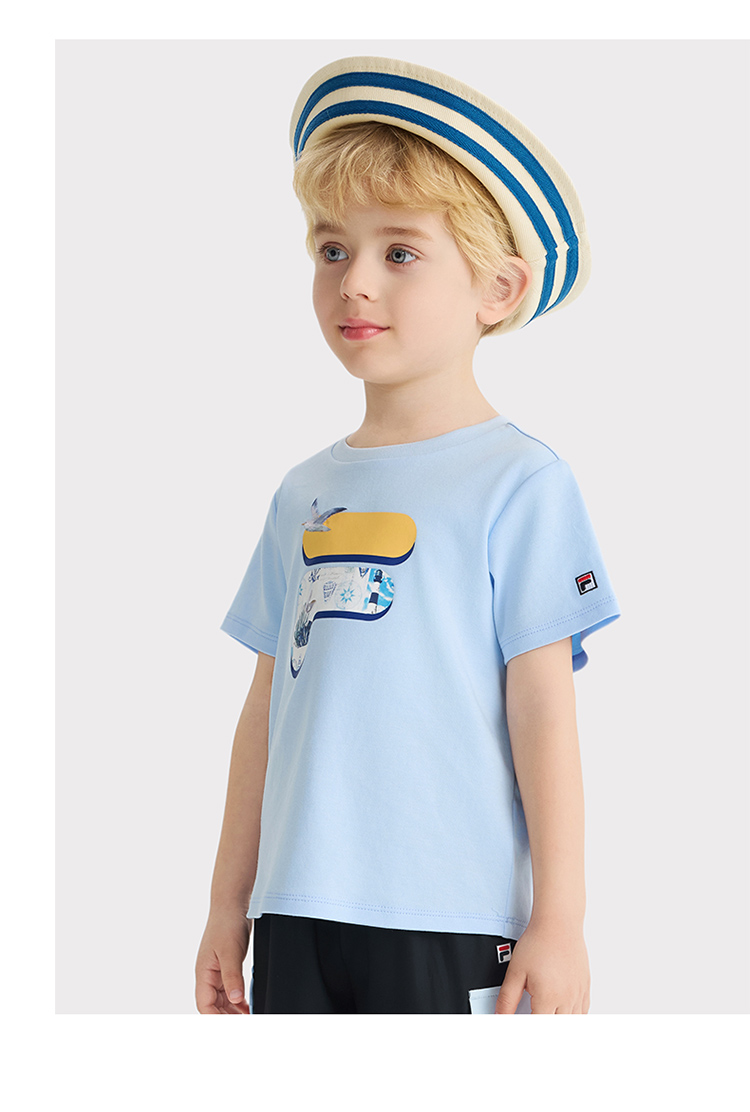 (105 - 130cm) FILA KIDS WHITE LINE Boys Short Sleeve T-Shirt in Light Blue