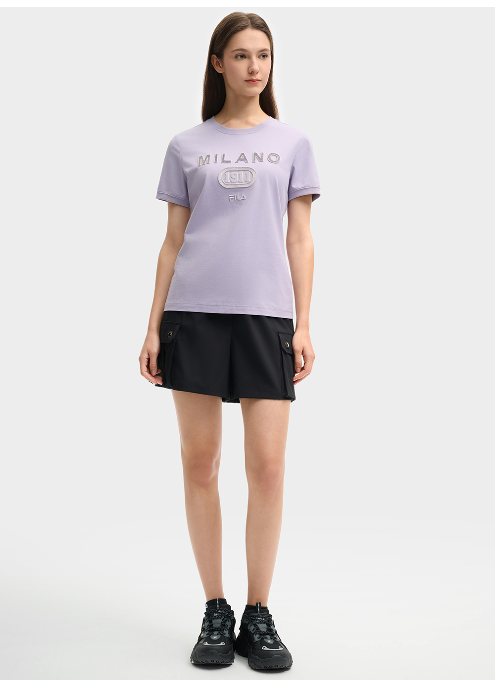 FILA CORE LIFESTYLE MILANO LUXURY CAFFE / FLAT WHITE Women Short Sleeves T-Shirt (Light Khaki / Purple)