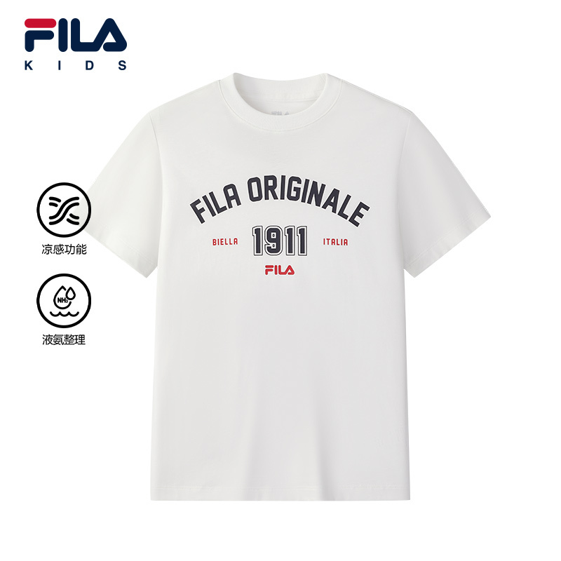 (130 -170cm) FILA KIDS ORIGINALE Boys Short Sleeve Cotton Tee T-shirt in White