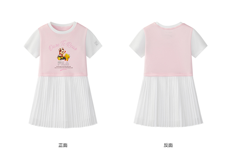 (105 - 130cm) FILA KIDS x GIGANTOSAURUS Girl's Dress with Inner Shorts in Pink