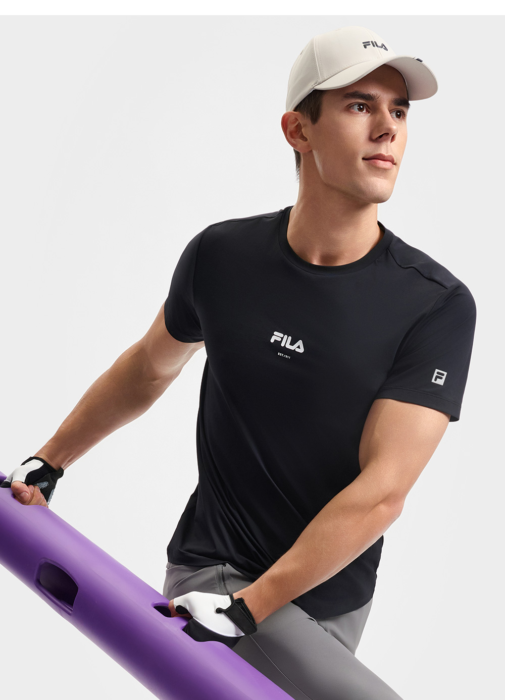 FILA CORE ATHLETICS FITNESS BLACK MEN SPACE DRIOD Men Short Sleeves T-Shirt (Black / Blue / White)