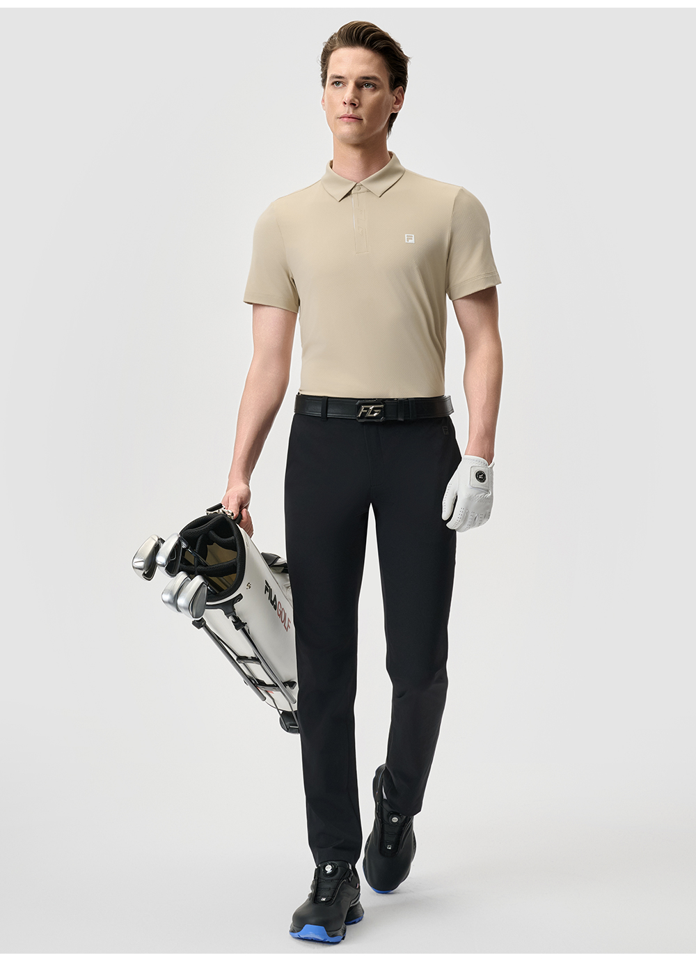 FILA CORE ATHLETICS GOLF STATELY FLORAL Men Polo T-shirt (Black / Light Khaki / White)