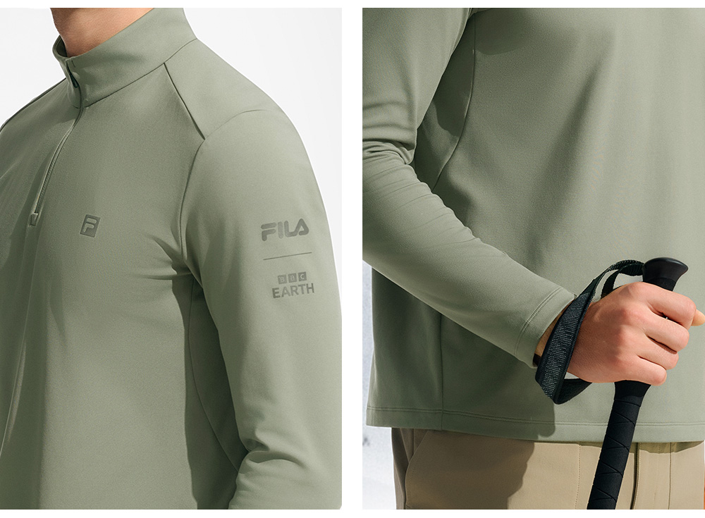 FILA CORE ATHLETICS EXPLORE X BBC EARTH PATHWAYS OF WONDER Men Long Sleeve Top (Beige / Black / Olive Green)