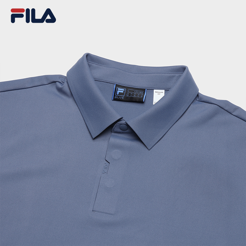 FILA CORE WHITE LINE BLUE Men's Long Sleeve Polo in Black