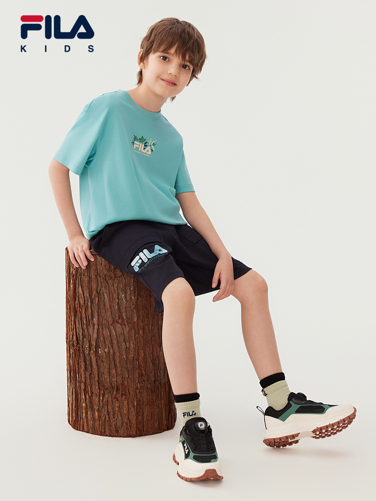 (130-170cm) FILA KIDS WHITE LINE Boy's Knit 5 Inch Pants in Navy