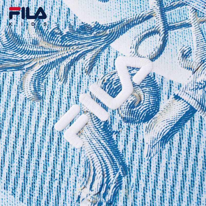 FILA KIDS WHITE LINE x RMN Boys' Short Sleeve T-shirt / Polo Tee  (Full Print in White and Blue)