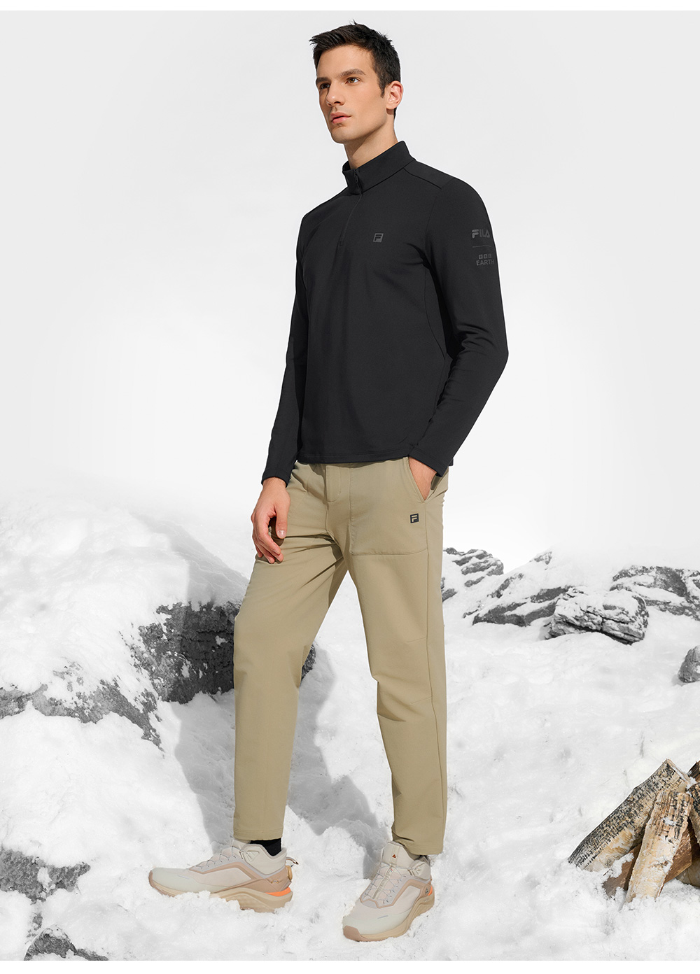 FILA CORE ATHLETICS EXPLORE X BBC EARTH PATHWAYS OF WONDER Men Long Sleeve Top (Beige / Black / Olive Green)