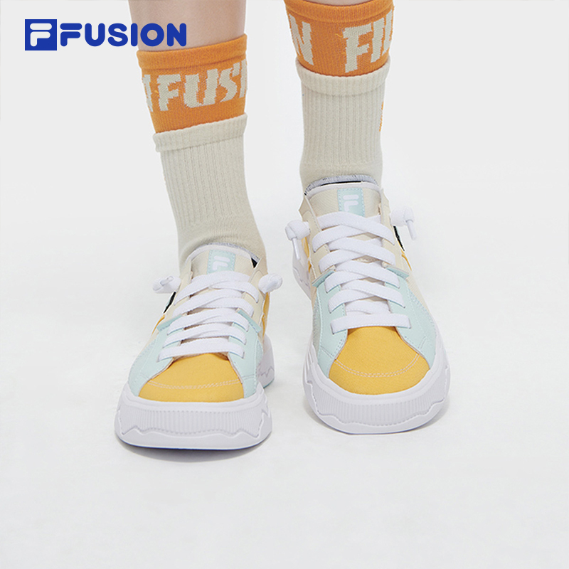 FILA FUSION POP III SE FUSION SKATEBOARDING Women's Lifestyle Sneakers (Black / White / Yellow Shoes)