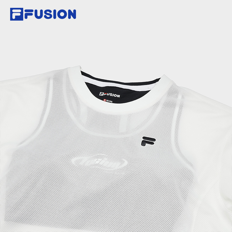 FILA FUSION BASKETBALL INLINE UNIFORM Women's Cropped Short Sleeve T-shirt (White) and Sports Bra (Black) (2-piece Set)