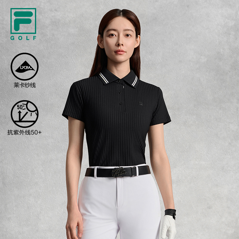 FILA CORE ATHLETICS GOLF ELITE GOLF CLUB Women Short Sleeve Polo (Black / Light Blue / White)
