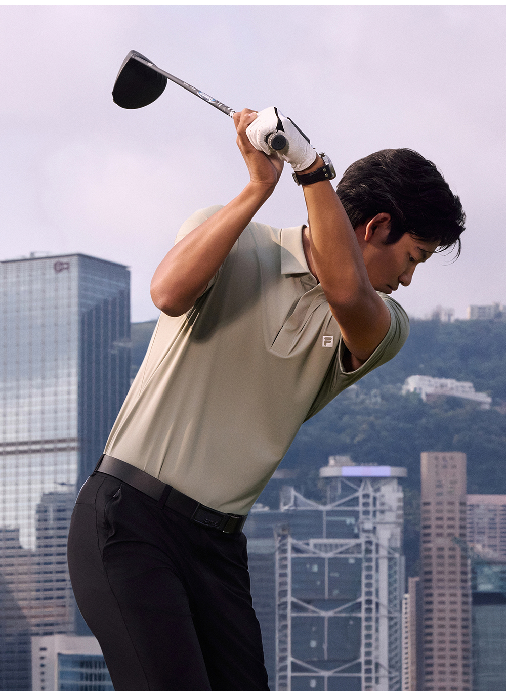 FILA CORE ATHLETICS GOLF ELITE GOLF CLUB Men Short Sleeve Polo (Black / Olive Green)