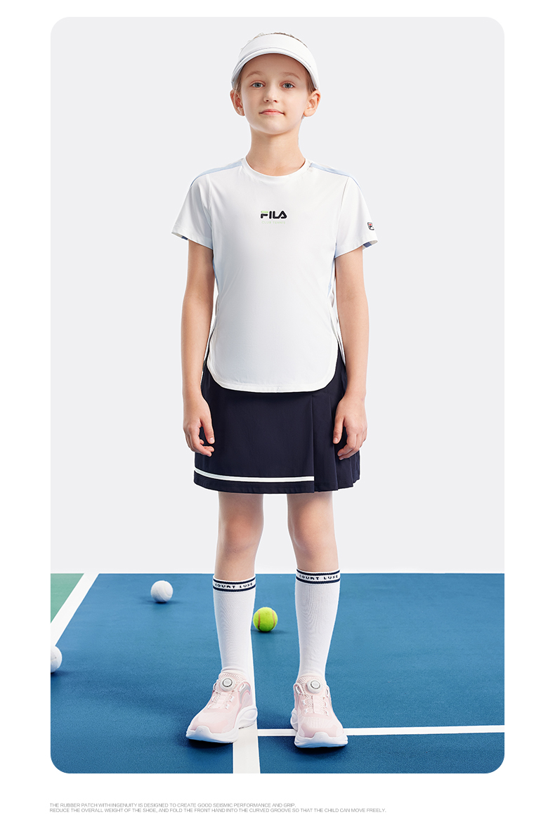 (130-165cm) FILA KIDS PERFORMANCE TENNIS Girl's Short Sleeve T-shirt in White