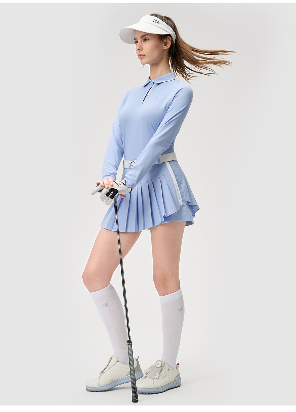 FILA CORE ATHLETICS GOLF (DP WORLD TOUR) Women Long Sleeve Polo (Light Blue / White)