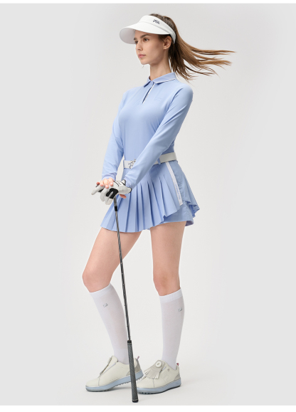 FILA CORE ATHLETICS GOLF (DP WORLD TOUR) Women Long Sleeve Polo (Light Blue / White)