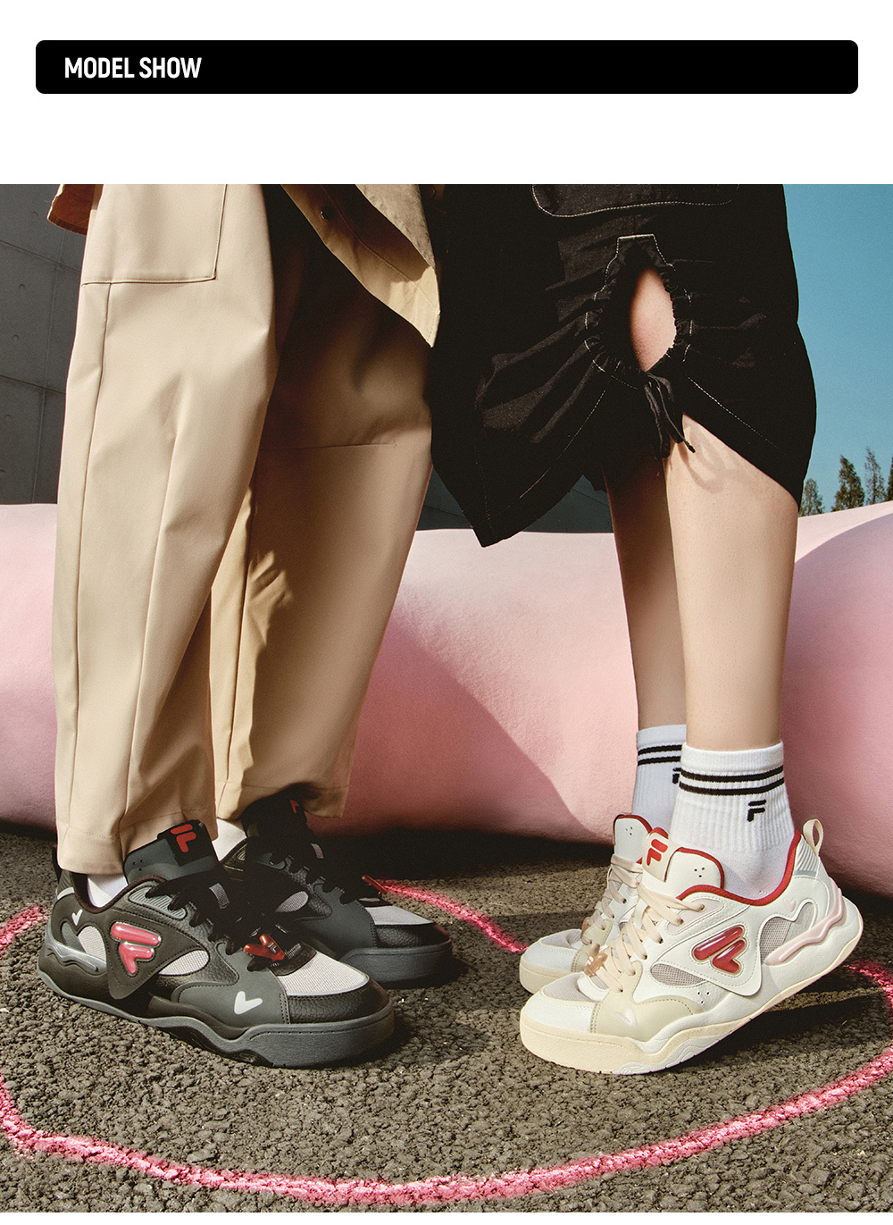 [V-Day Edition] FILA FUSION KICK II Women & Men Skate Shoes (Valentine's Couple Sneakers - Black and White )