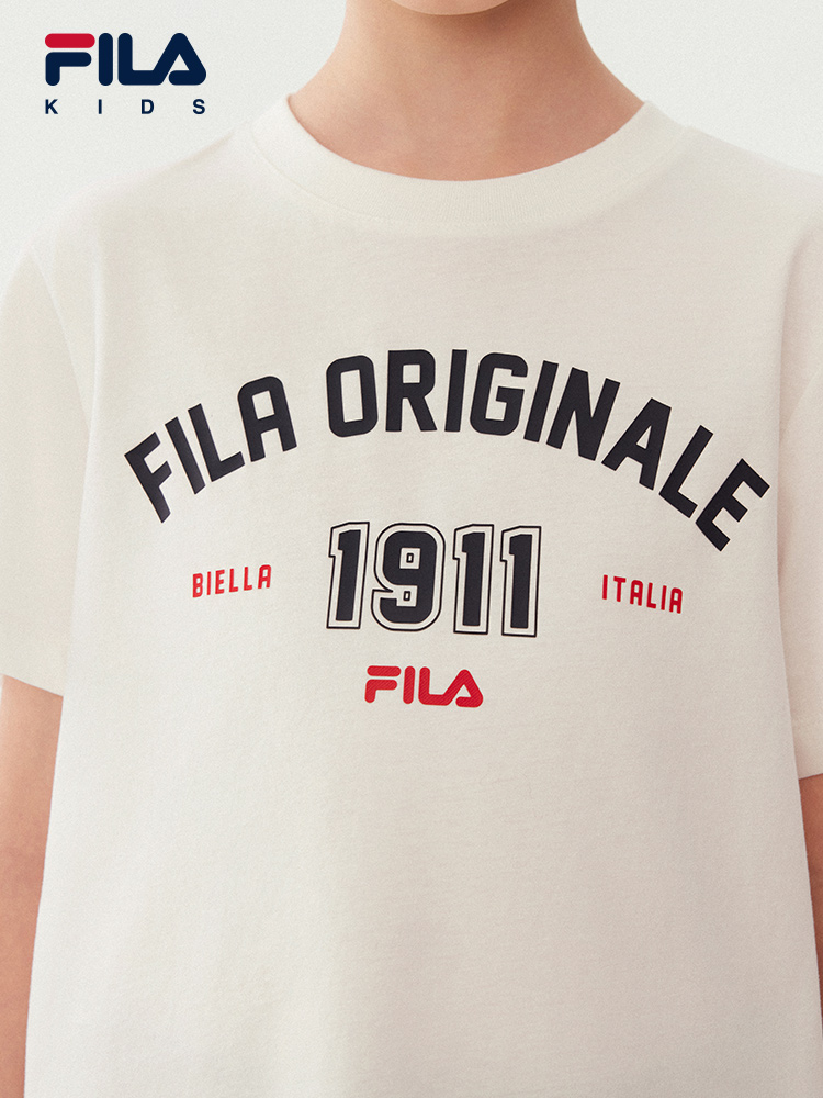 (130 -170cm) FILA KIDS ORIGINALE Boys Short Sleeve Cotton Tee T-shirt in White