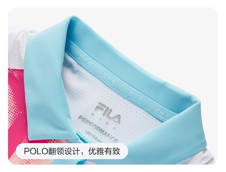 (130-165cm) FILA KIDS ART IN SPORTS PERFORMANCE TENNIS Girl's Short Sleeve Polo in White