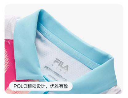 (130-165cm) FILA KIDS ART IN SPORTS PERFORMANCE TENNIS Girl's Short Sleeve Polo in White