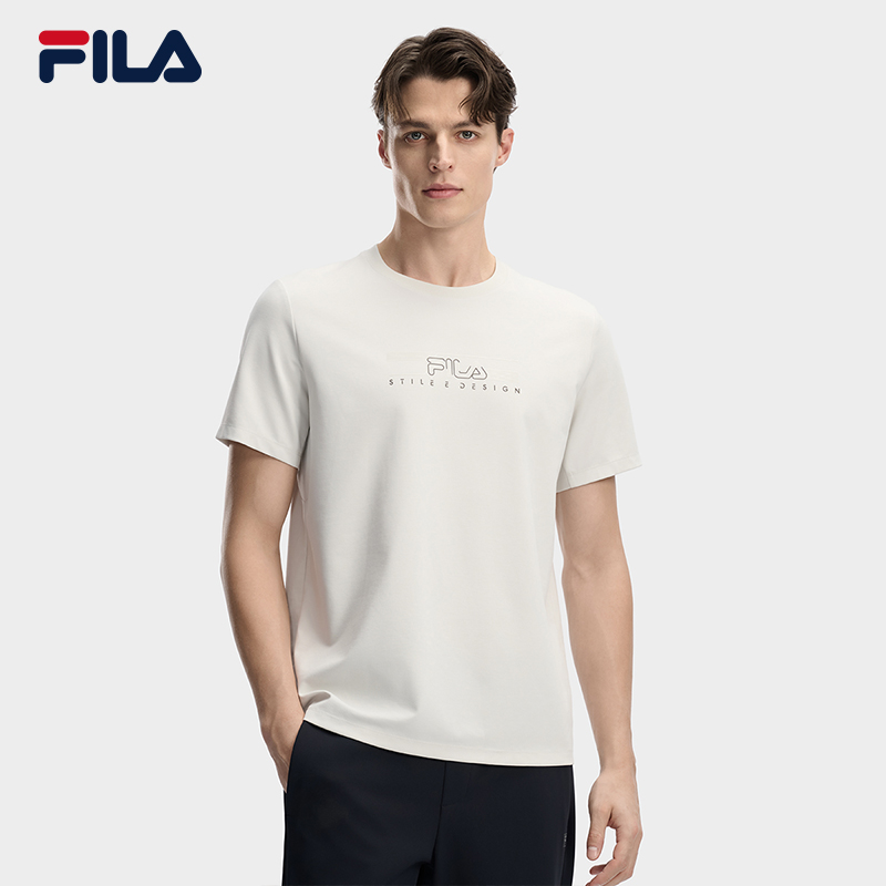FILA CORE Men WHITE Knitted Short Sleeve Top LIGHT BLUE