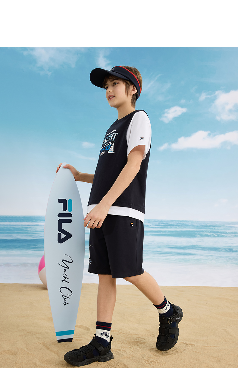 (130 - 170cm) FILA KIDS Boys Woven 5 Inch Pants in Navy
