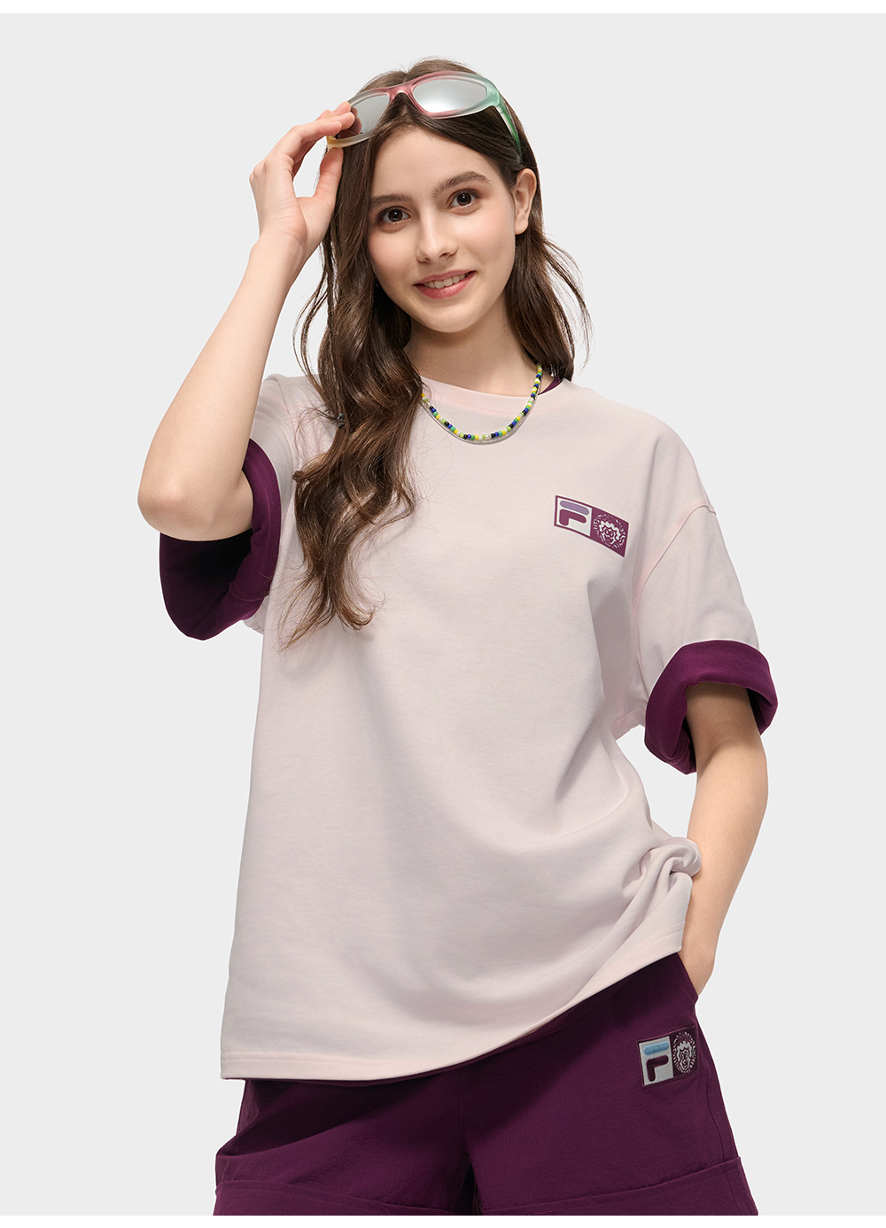 FILA FUSION  FUSION X MR DOODLE Unisex Short Sleeve T-shirt (Pink / Purple / White / Yellow)