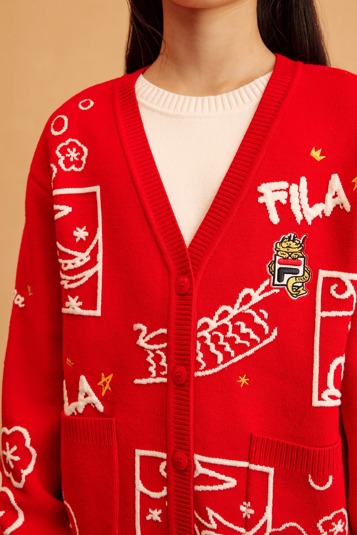 [ CNY Collection ] FILA KIDS ORIGINALE Chinese New Year Girl's Cardigan in Red