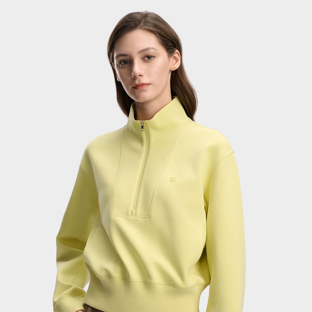FILA CORE Women WHITE Knitted Long Sleeve Top LIGHT GREEN