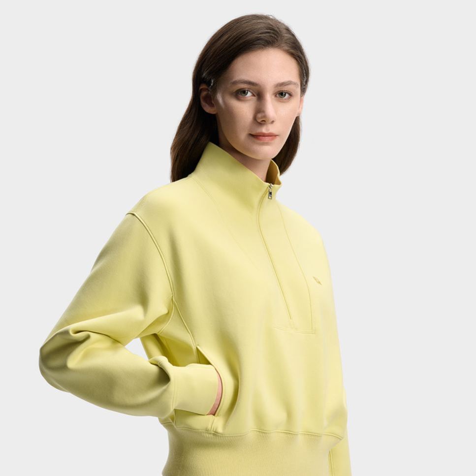 FILA CORE Women WHITE Knitted Long Sleeve Top LIGHT GREEN