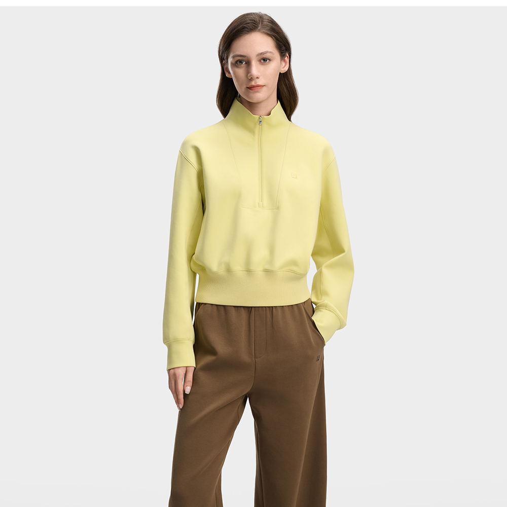 FILA CORE Women WHITE Knitted Long Sleeve Top LIGHT GREEN