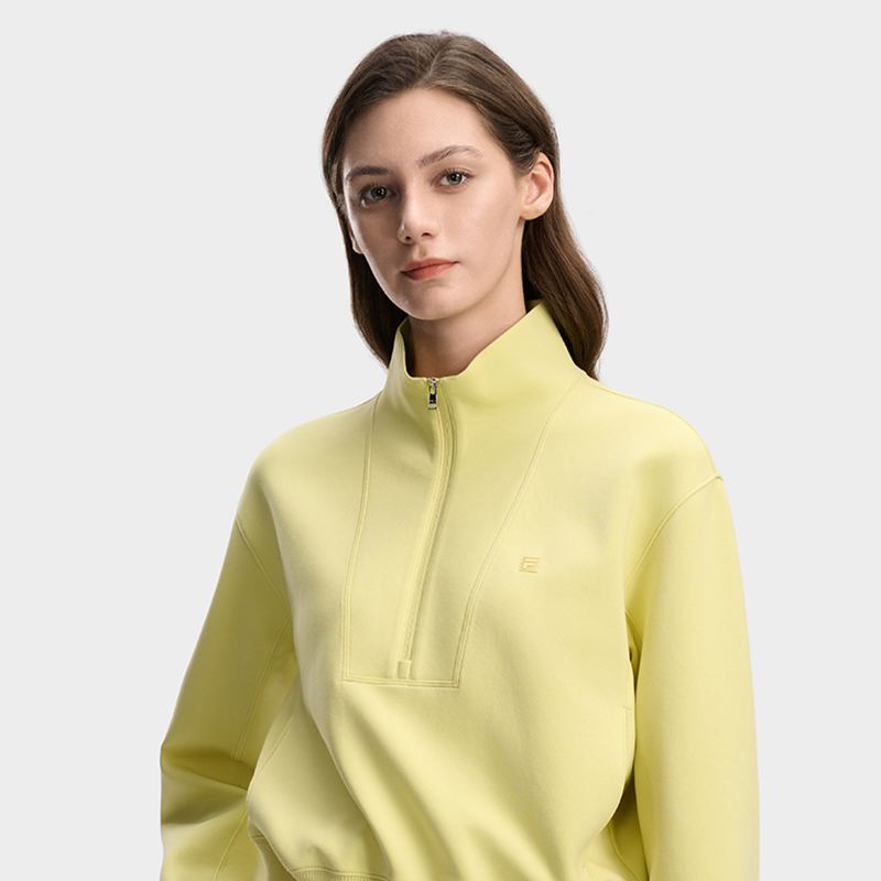 FILA CORE Women WHITE Knitted Long Sleeve Top LIGHT GREEN