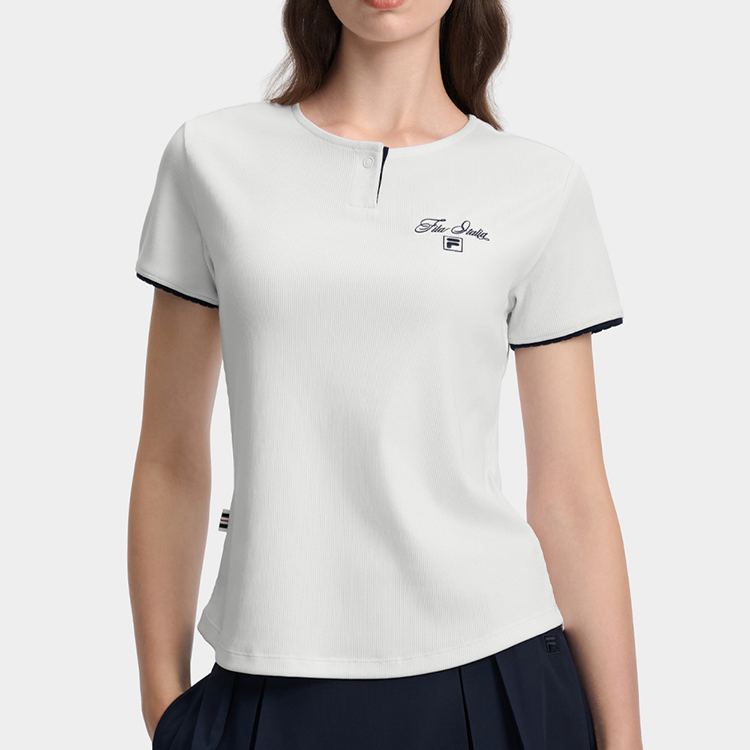 FILA CORE Women HERITAGE Knitted Short Sleeve Top WHITE