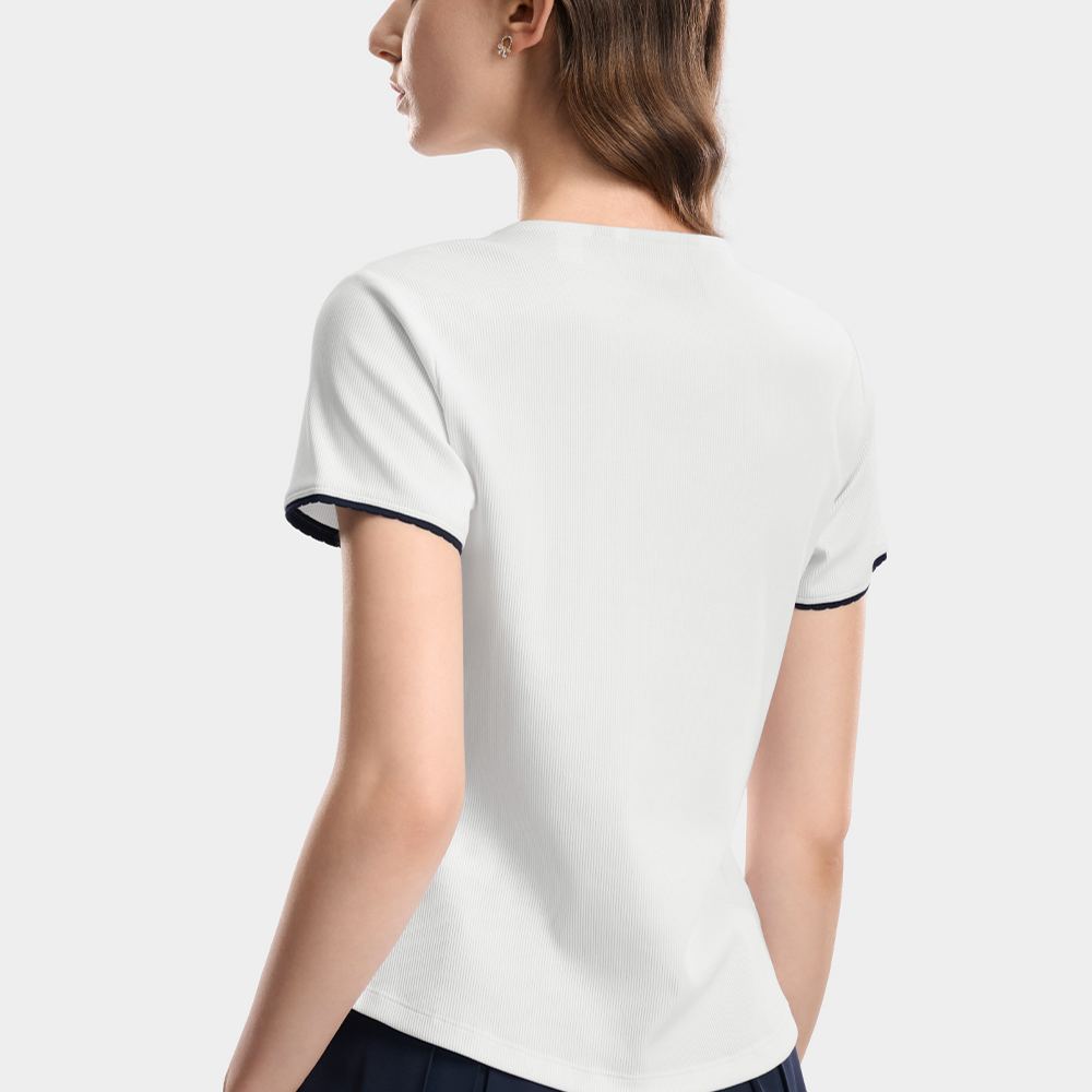 FILA CORE Women HERITAGE Knitted Short Sleeve Top WHITE