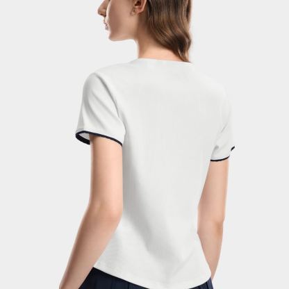 FILA CORE Women HERITAGE Knitted Short Sleeve Top WHITE